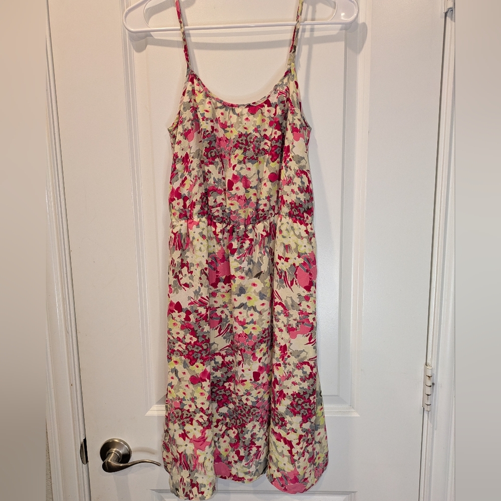 Banana Republic Floral Mini Dress Petite XS Pink Yellow Sleeveless Summer